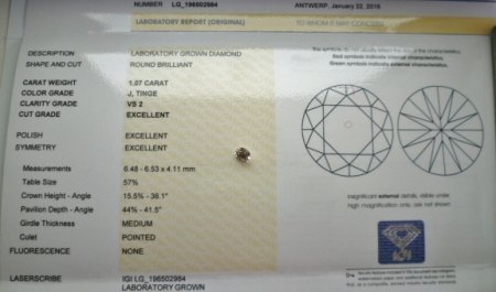 synthetisch Diamant Auszug Diamond Report IGI Laboratory Grown Diamond.  .JPG