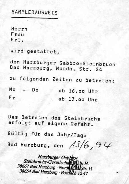 _Sammelerlaubnis_Bärensteinbruch_Bad Harzburg_Harz_1994_Peter.jpg