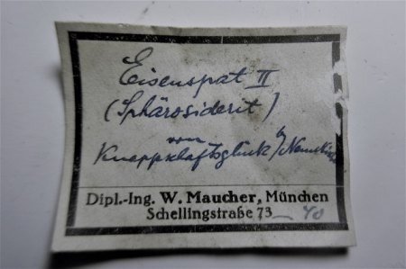 Etikett zu - Sphärosiderit Grube Knappschaftsglück,Neunkirchen.JPG